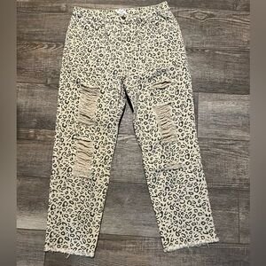 Easel Leopard Print Jeans - Cream & Black